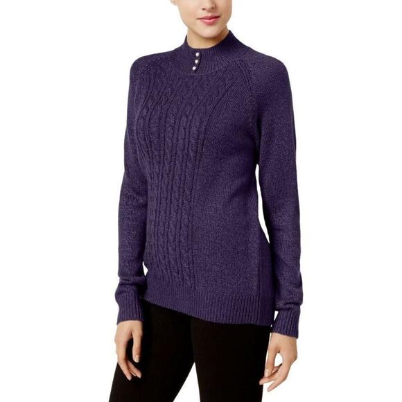 Karen Scott Petite Imitation-Pearl Button Sweater Purple Dynasty Marl PS - Picture 1 of 3